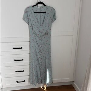 Reformation Pale Blue Floral Button-Front Maxi Dress
